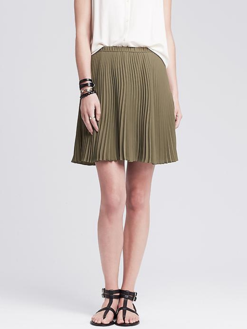 Banana Republic Olive Pleated Skater Skirt